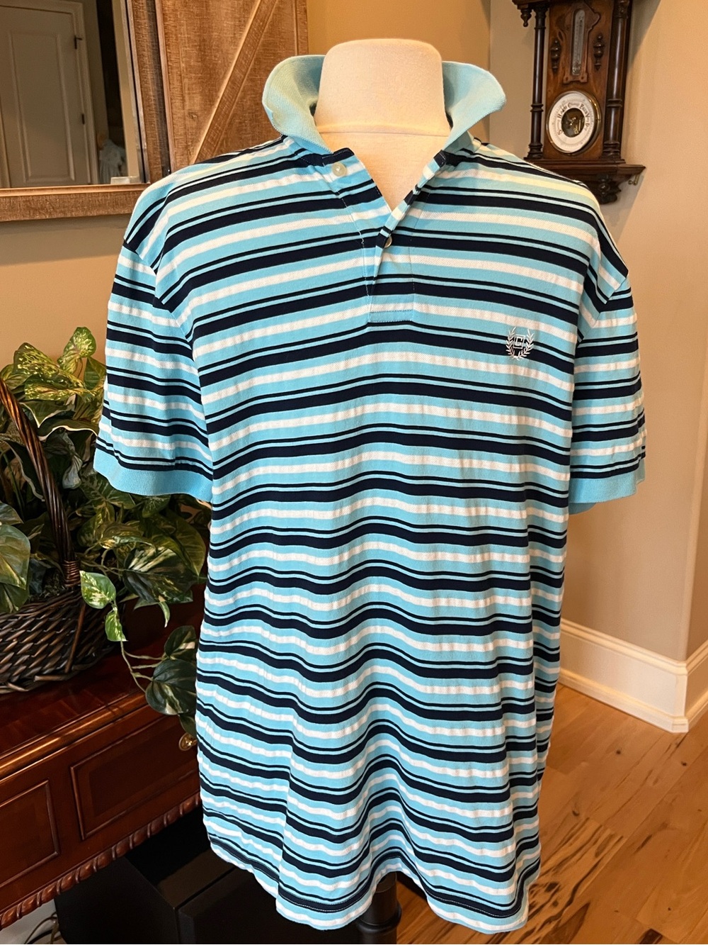 Chaps Baby Blue Striped Polo Men’s Short Sleeve